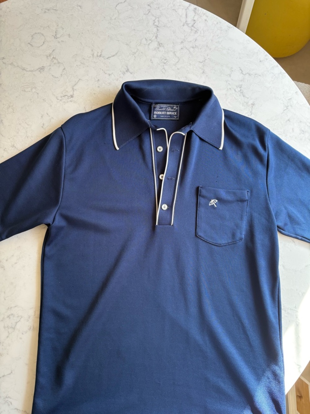 Vintage Arnold Palmer 1960s Men's Navy Polo Golf Shirt with Contrast Trim